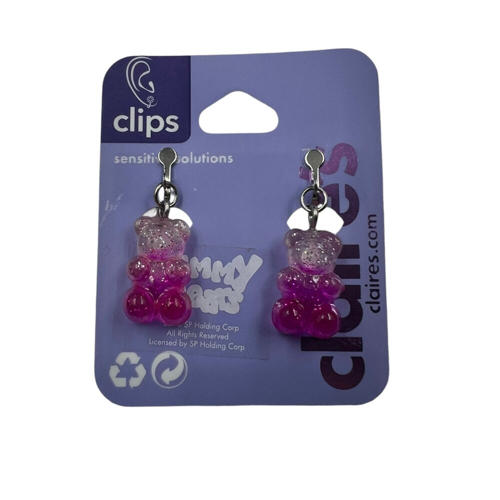NEW Claire's Sensitive Solutions Pink Ombre Glitter Gummy Bear Clip On Earrings